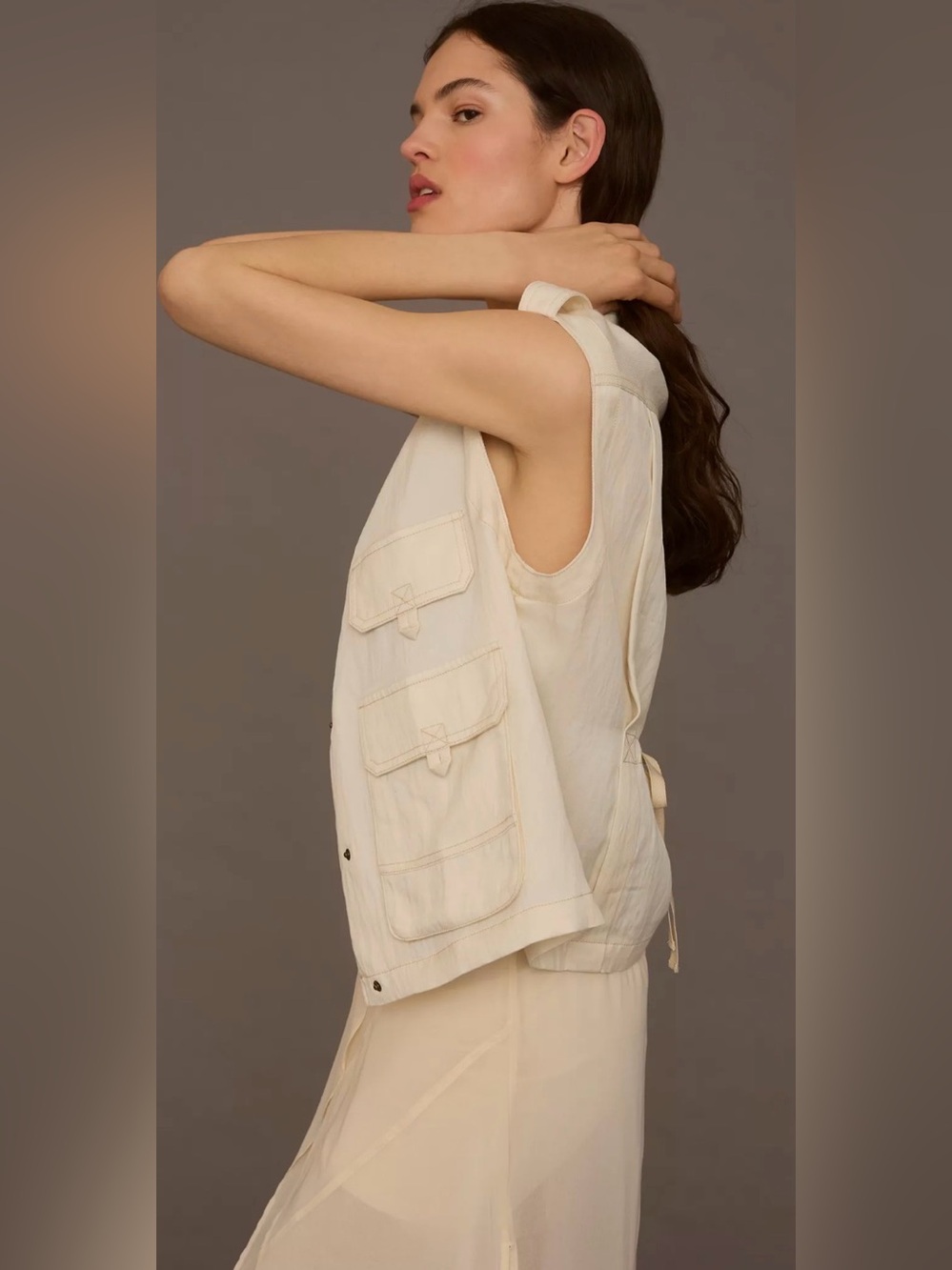 Anthropologie Oversized Sleeveless Utility Vest in Cream